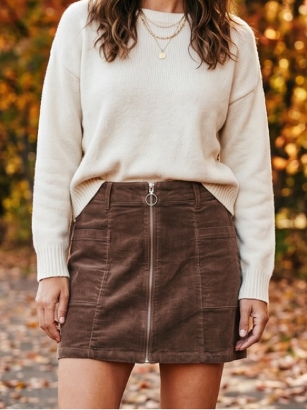 Altar'd State Brown Corduroy Zip Mini Skirt